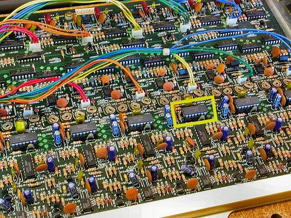 Here's a close-up of the Korg Poly-61's Voice circuit board.