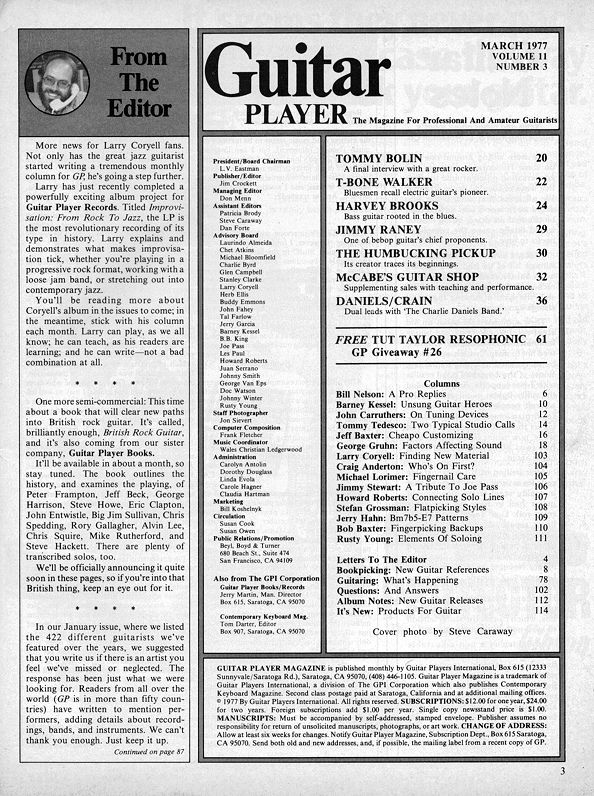 Guitar Player Magazine Contents, Mar 1977