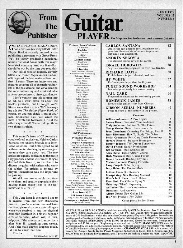 Guitar Player Magazine Contents, Jun 1978