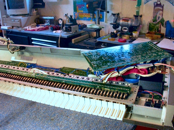 A Yamaha MOTIF7 keyboard during disassembly