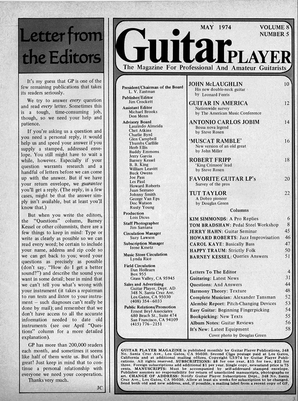 Guitar Player Magazine Contents, May 1974