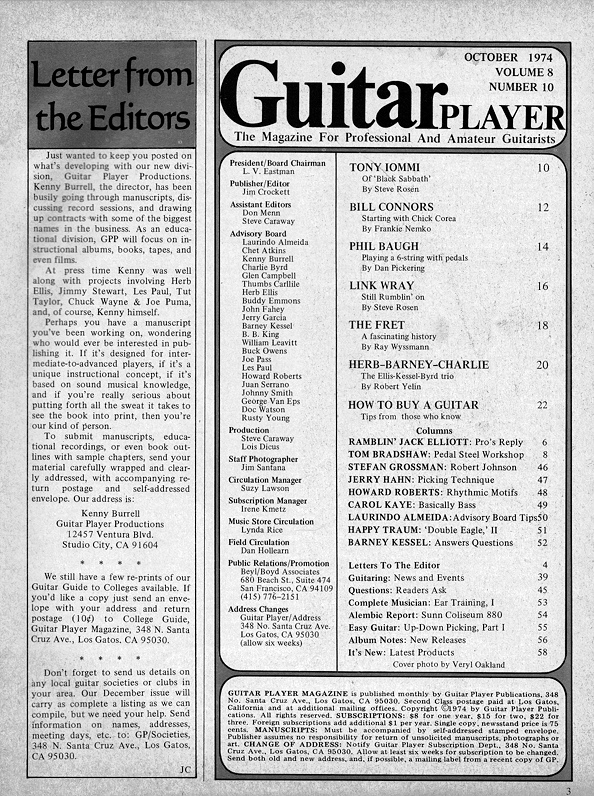 Guitar Player Magazine Contents, Oct 1974