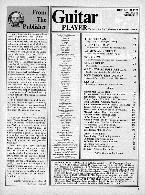 Guitar Player Magazine Contents, Dec 1977