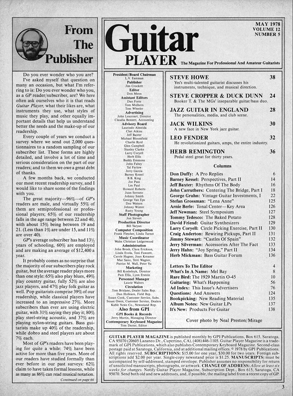 Guitar Player Magazine Contents, May 1978
