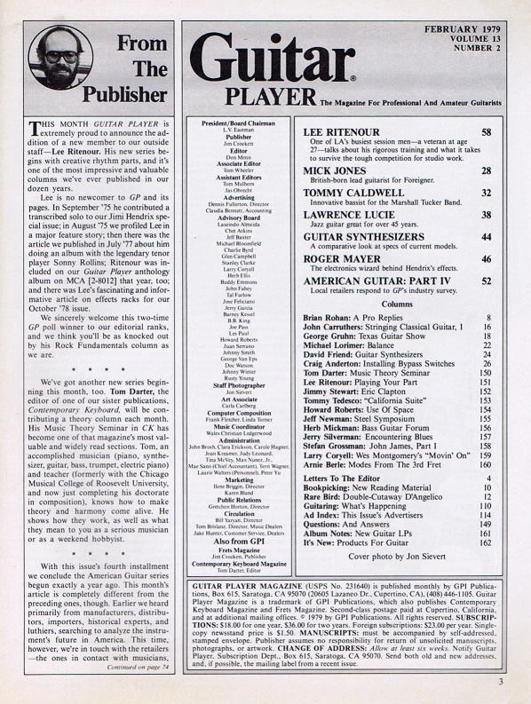 Guitar Player Magazine Contents, Feb 1979