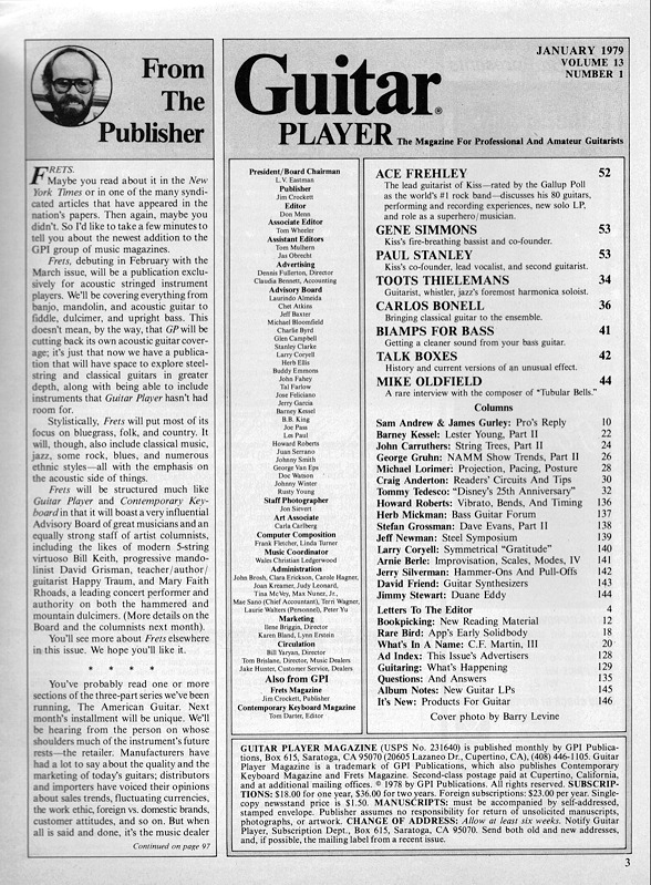 Guitar Player Magazine Contents, Jan 1979
