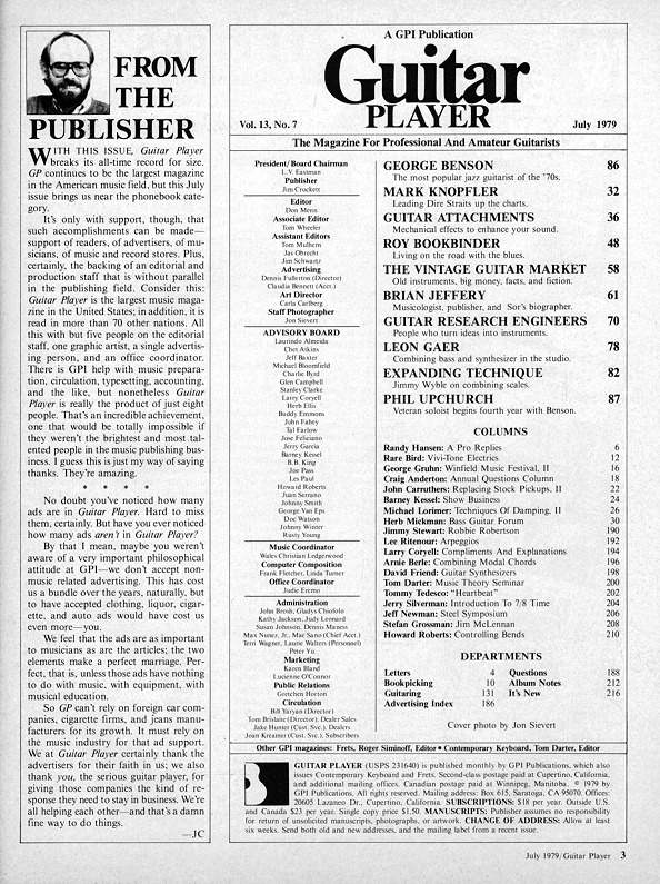 Guitar Player Magazine Contents, Jul 1979