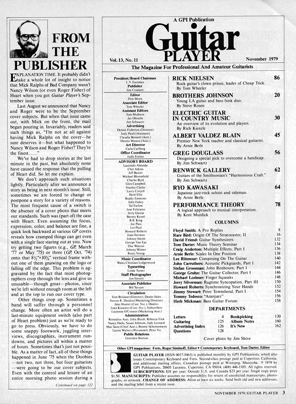 Guitar Player Magazine Contents, Nov 1979