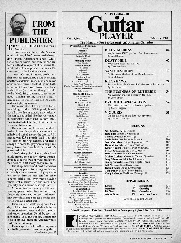 Guitar Player Magazine Contents, Feb 1981