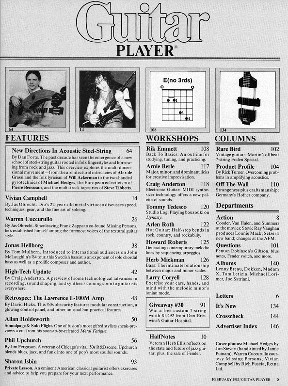 Guitar Player Magazine Contents, Feb 1985
