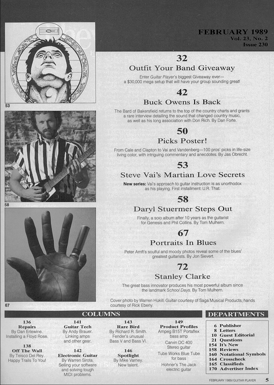 Guitar Player Magazine Contents, Feb 1989